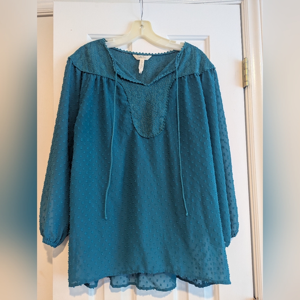 Matilda Jane Charisma Swiss Dot Blouse Teal Eyelet